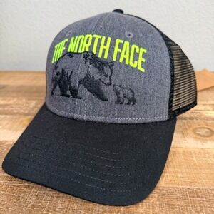 The North Face EMB Mudder Trucker Hat Mesh Bear Black Gray Snapback Adjusts $35